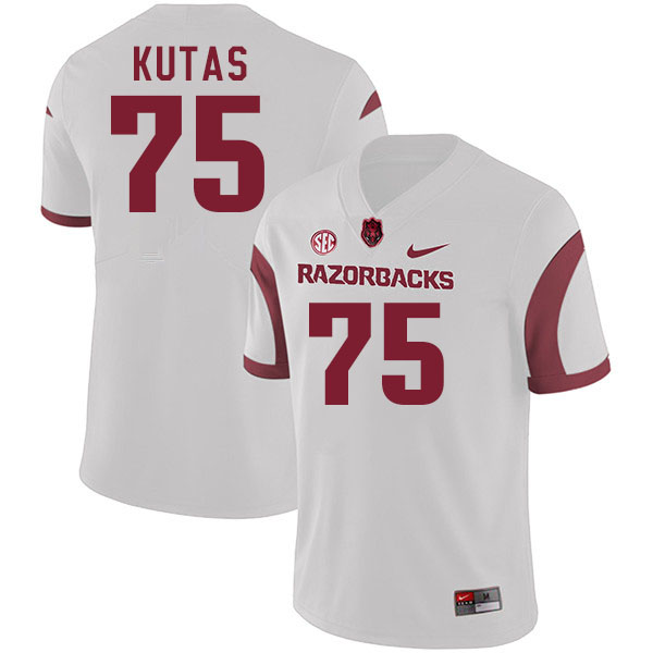 Men #75 Patrick Kutas Arkansas Razorback College Football Jerseys Stitched Sale-White - Click Image to Close